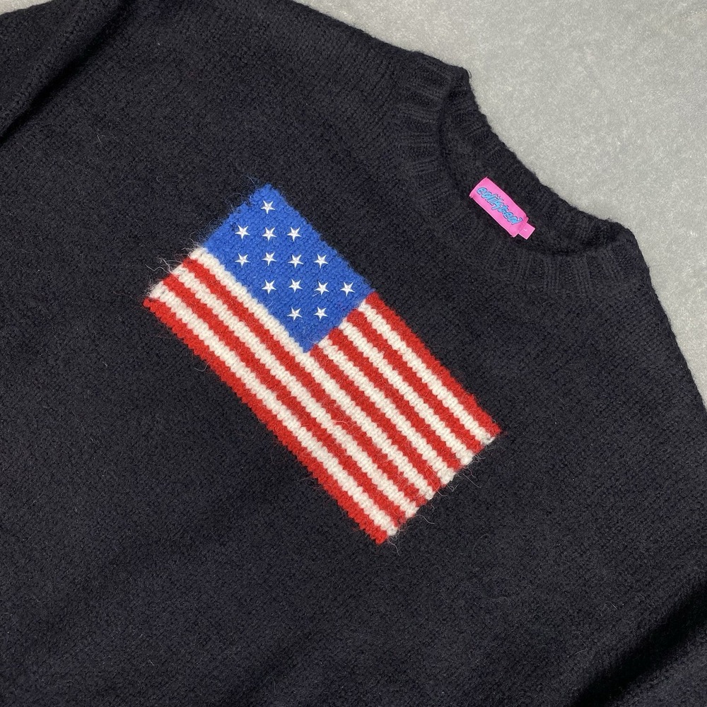 Edikted Sweater Womens Size L‎ Black American Flag Long Sleeve Heavy Thick USA